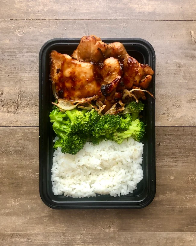 Chicken, rice, and broccoli meal prep containers