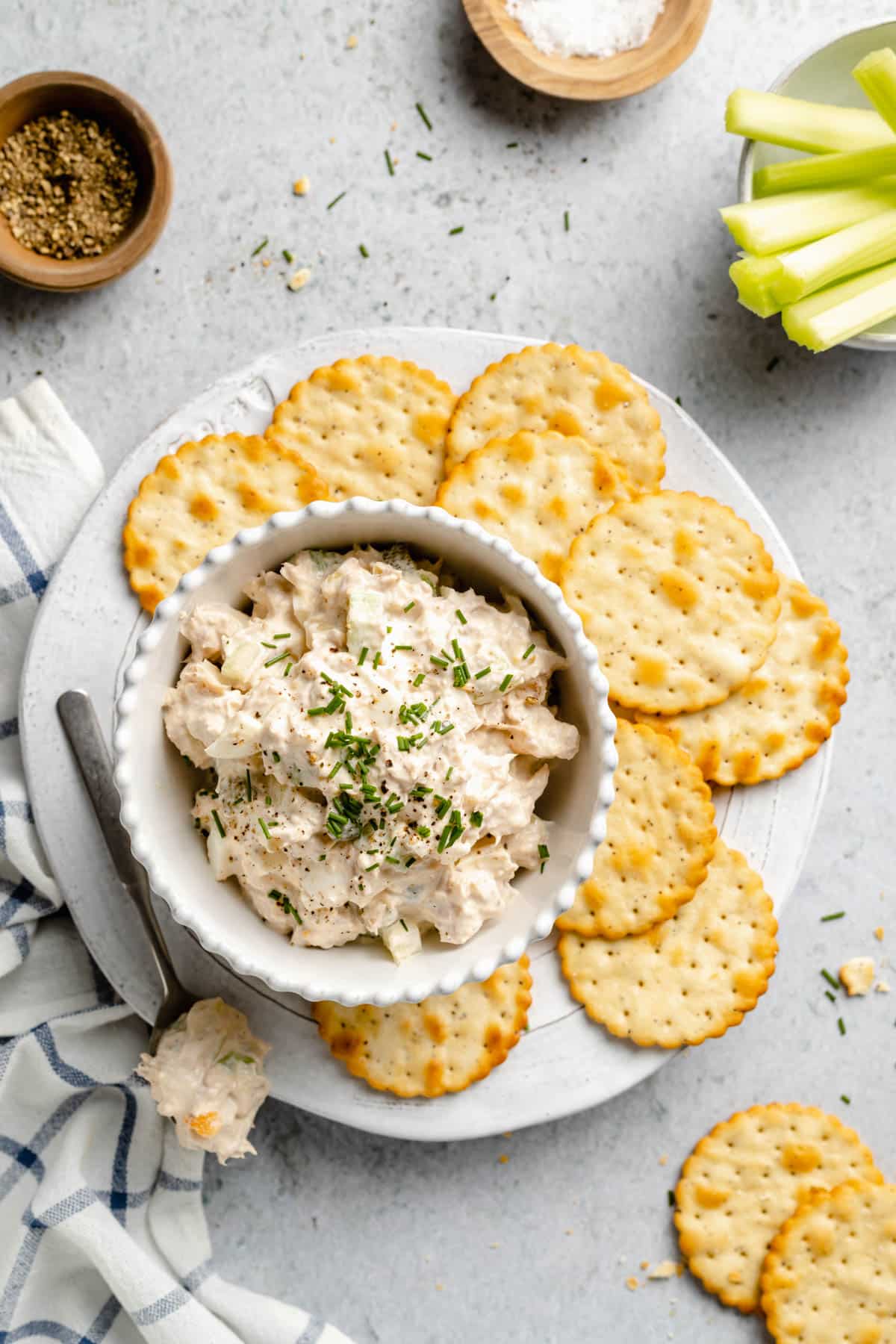 Tuna salad scoop with crackers